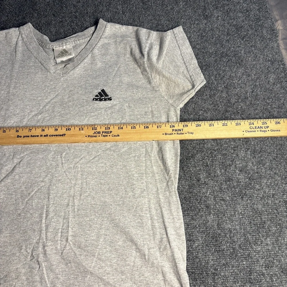 Adidas Tee‎ Shirt Mens Small Gray Solid Loose Fit Rib V Neck Blended Pony Logo